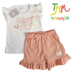 Conjunto Remera FUN+ Short  Crudo y Rosa BIG BAY