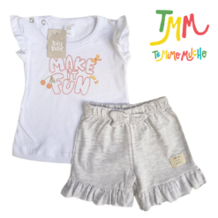 Conjunto Remera FUN+ Short Blanco y Melange  BIG BAY