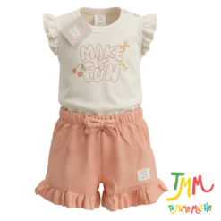 Conjunto Remera FUN+ Short  Crudo y Rosa BIG BAY