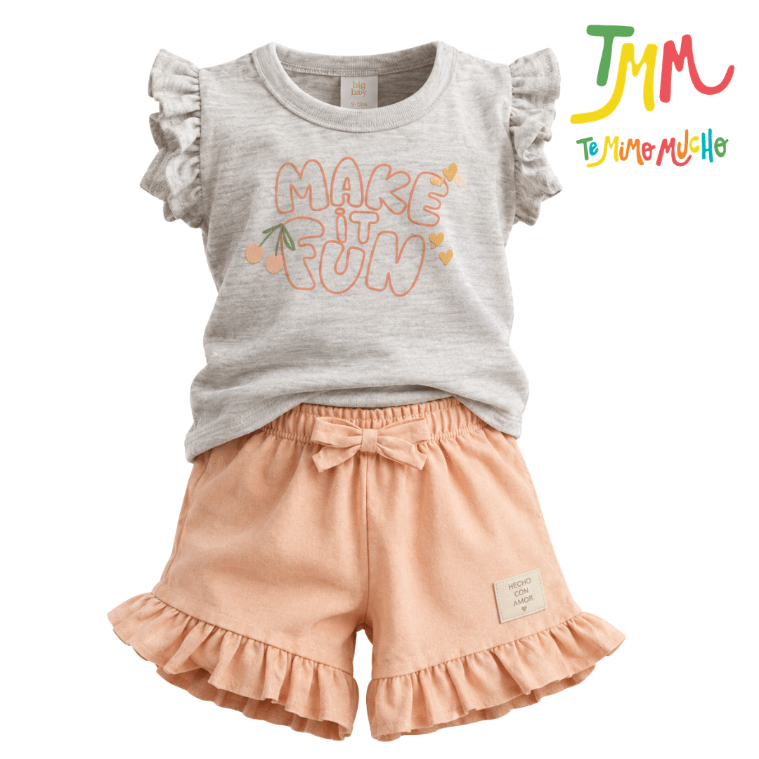Conjunto Remera FUN+ Short Melange y Rosa BIG BAY