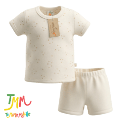 Conjunto Pijama Estrellitas  Remera + short Crudo Naranjo