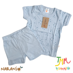 Conjunto Pijama Estrellitas  Remera + short Celeste Naranjo - Imagen 2