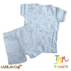Conjunto Pijama Estrellitas  Remera + short Celeste Naranjo - Imagen 3