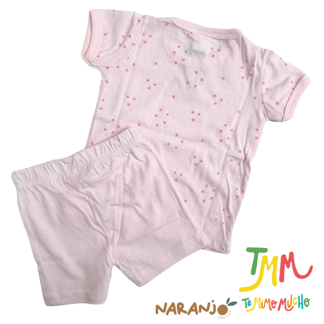 Conjunto Pijama Estrellitas Remera + short Rosa Naranjo - Imagen 3