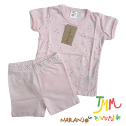 Conjunto Pijama Estrellitas Remera + short Rosa Naranjo - Imagen 2