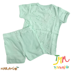 Conjunto Pijama Estrellitas  Remera + short Verde Naranjo - Imagen 3