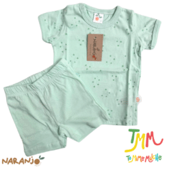 Conjunto Pijama Estrellitas  Remera + short Verde Naranjo - Imagen 2