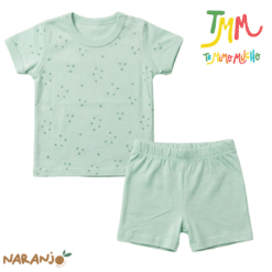 Conjunto Pijama Estrellitas  Remera + short Verde Naranjo