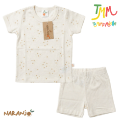 Conjunto Pijama Estrellitas  Remera + short Crudo Naranjo