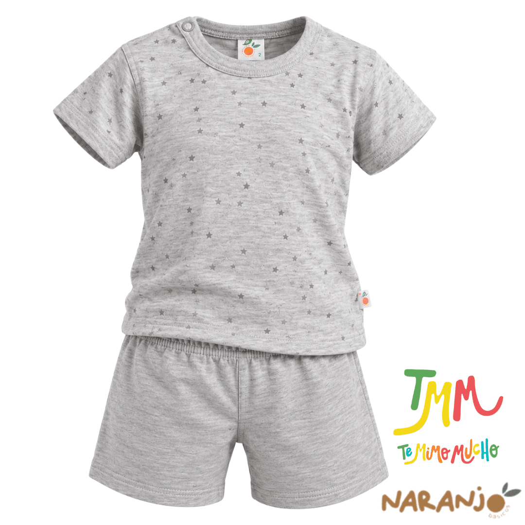 Conjunto Pijama Estrellitas Remera + short Melange Naranjo