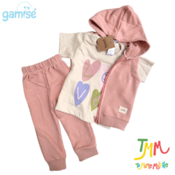 Conjunto Camperita chaleco y Pantalon + Remera manga corta - Rosa - Gamisé