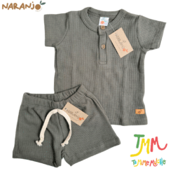 Conjunto Wafle Remera + short Verde Naranjo - Imagen 2