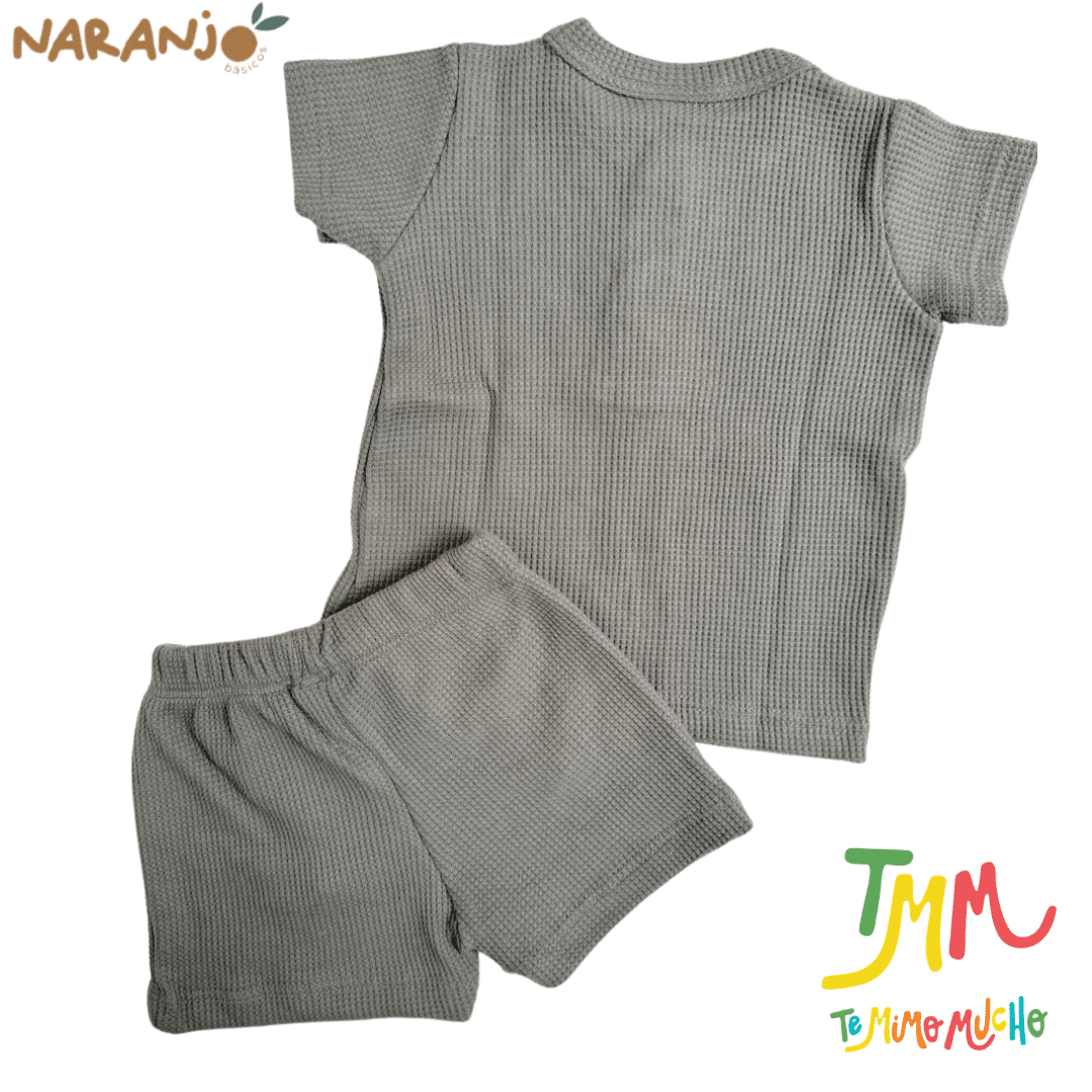 Conjunto Wafle Remera + short Verde Naranjo - Imagen 3