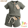 Conjunto Wafle Remera + short Verde Naranjo