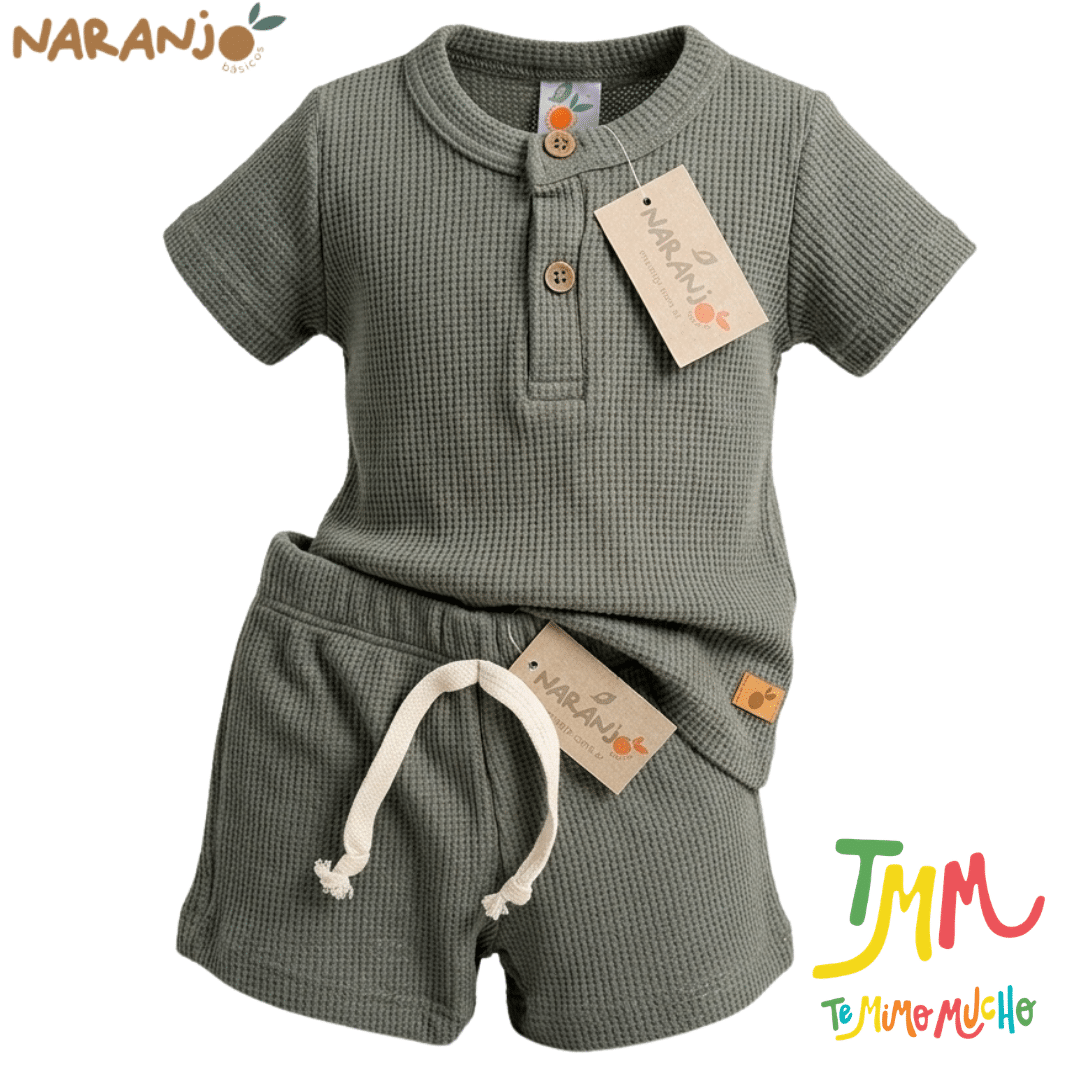Conjunto Wafle Remera + short Verde Naranjo