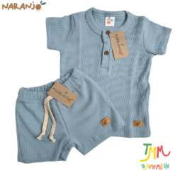 Conjunto Wafle Remera + short Celeste Naranjo - Imagen 2