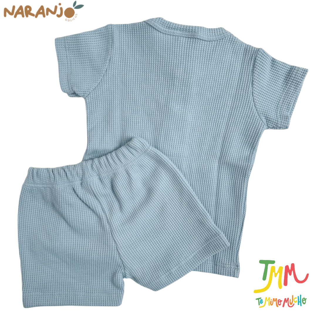 Conjunto Wafle Remera + short Celeste Naranjo - Imagen 3