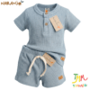 Conjunto Wafle Remera + short Celeste Naranjo