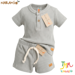 Conjunto Wafle Remera + short Gris Naranjo