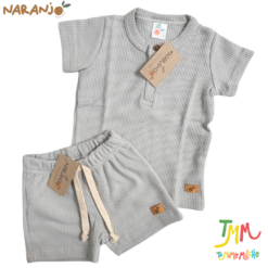 Conjunto Wafle Remera + short Gris Naranjo - Imagen 2