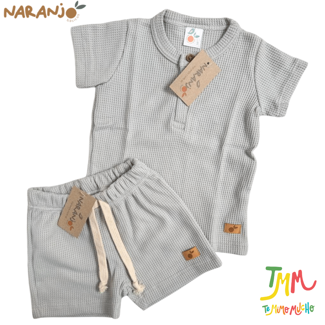 Conjunto Wafle Remera + short Gris Naranjo - Imagen 2