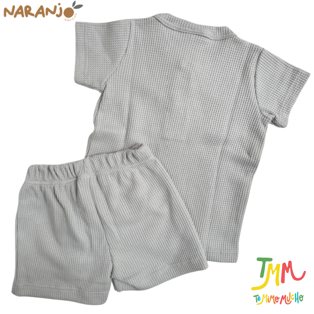 Conjunto Wafle Remera + short Gris Naranjo - Imagen 3