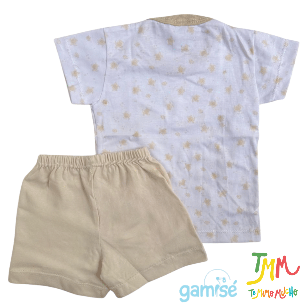 Conjunto Pijama Tortuguitas Remera + short Beige Gamisé - Imagen 2