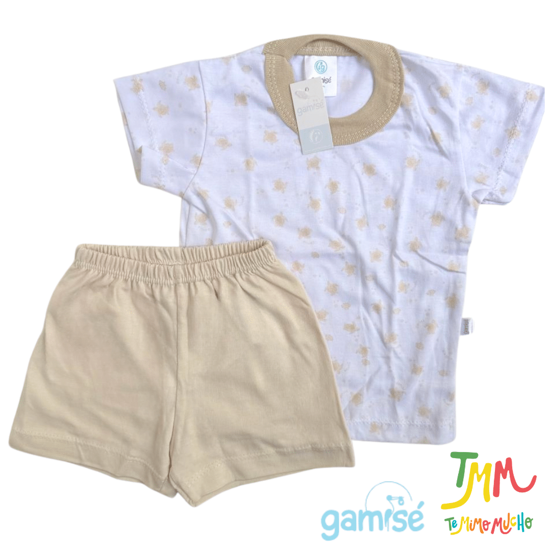 Conjunto Pijama Tortuguitas Remera + short Beige Gamisé - Imagen 3