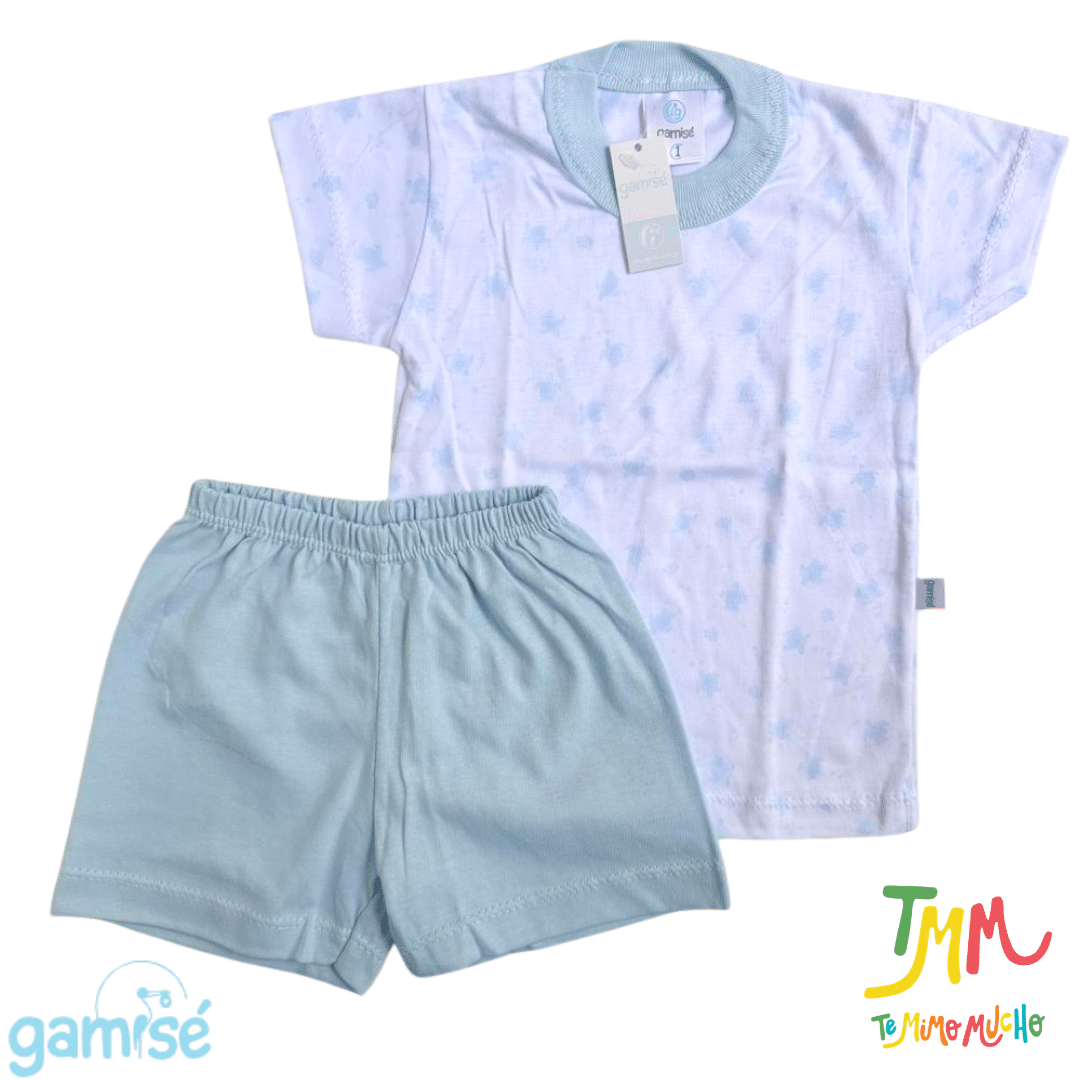 Conjunto Pijama Tortuguitas Remera + short Celeste Gamisé - Imagen 2