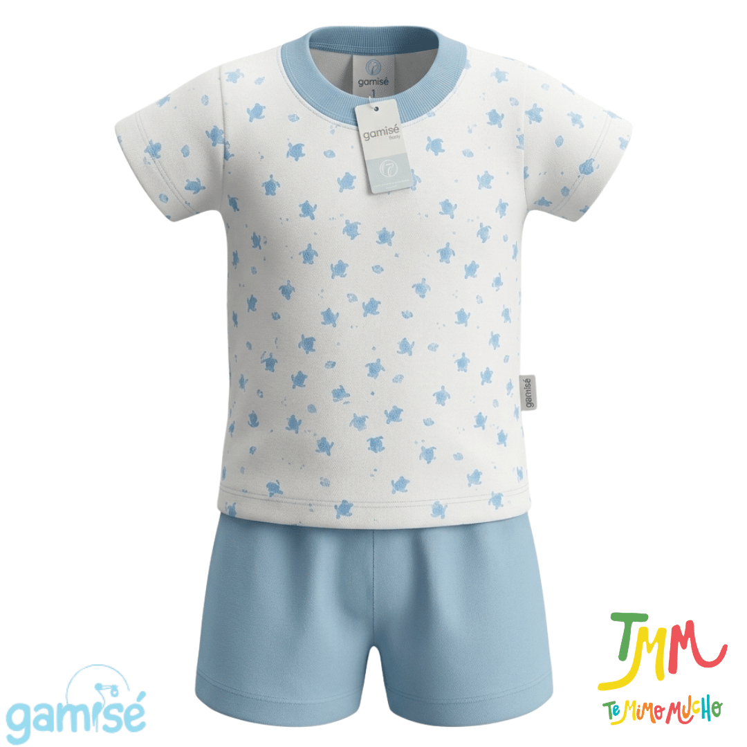 Conjunto Pijama Tortuguitas Remera + short Celeste Gamisé