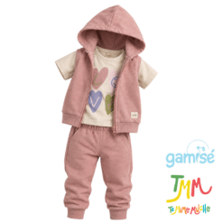 Conjunto Camperita chaleco y Pantalon + Remera manga corta - Rosa - Gamisé