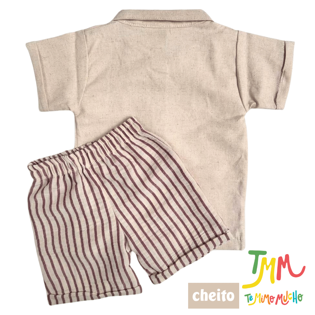 Conjunto Camisa Camel y Short Rojo Lino - Cheito - Imagen 2