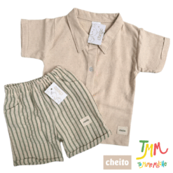 Conjunto Camisa Camel y Short Verde Lino  - Cheito