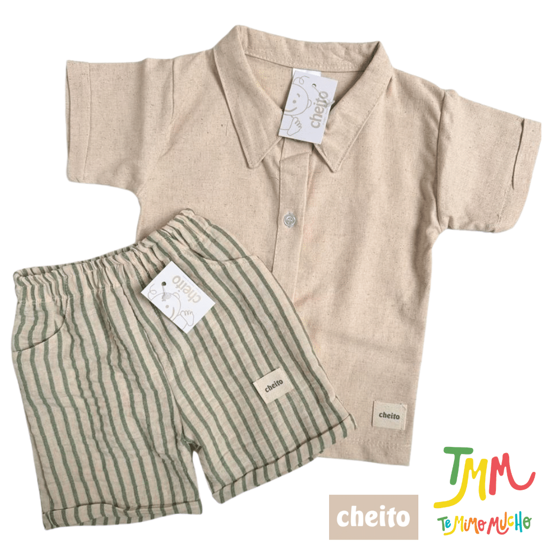 Conjunto Camisa Camel y Short Verde Lino - Cheito