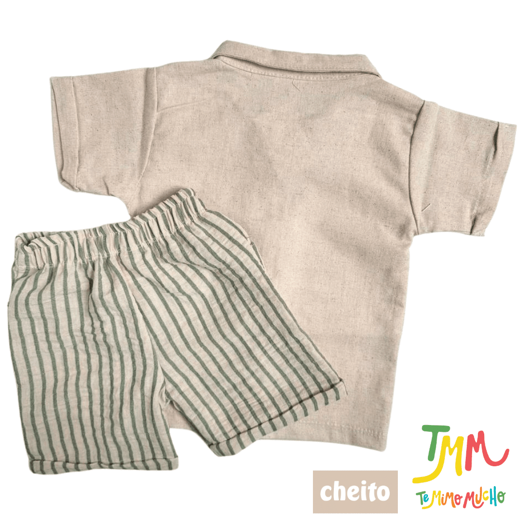 Conjunto Camisa Camel y Short Verde Lino - Cheito - Imagen 2
