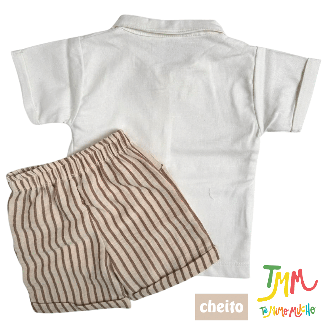 Conjunto Camisa Blanca y Short Marron Lino - Cheito - Imagen 2