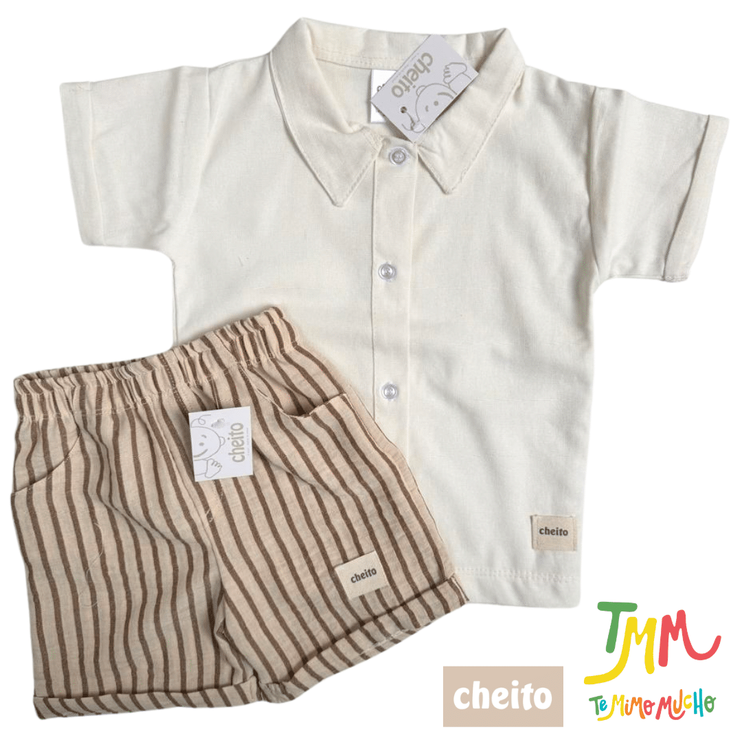 Conjunto Camisa Blanca y Short Marron Lino - Cheito