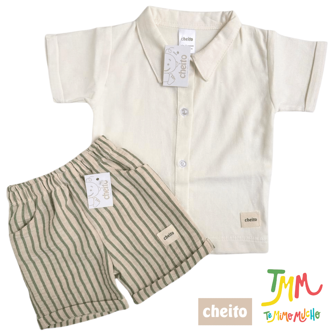 Conjunto Camisa Blanco y Short Verde Lino - Cheito