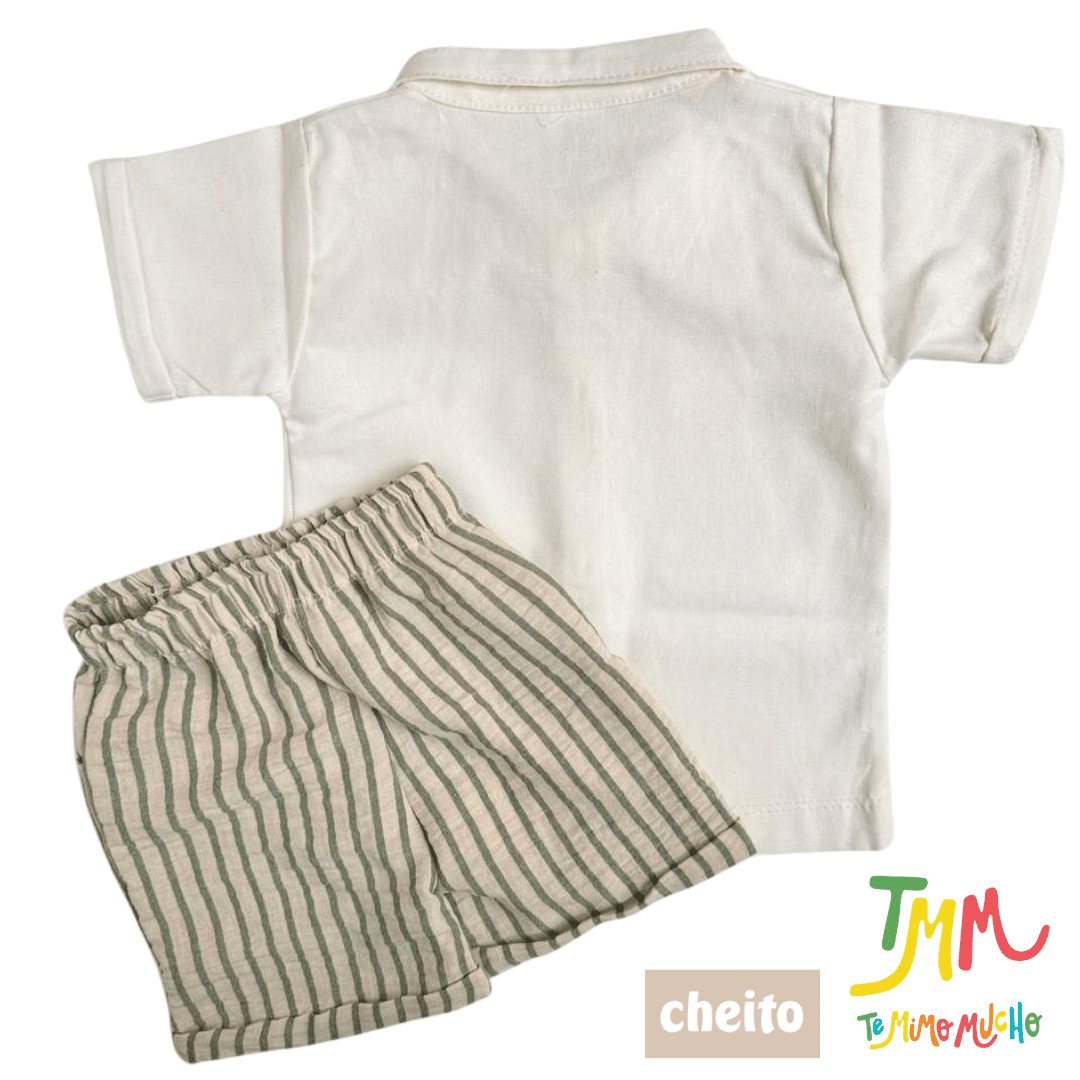 Conjunto Camisa Blanco y Short Verde Lino - Cheito - Imagen 2