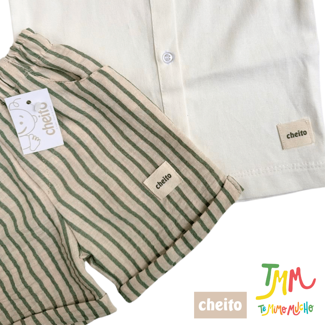 Conjunto Camisa Blanco y Short Verde Lino - Cheito - Imagen 5