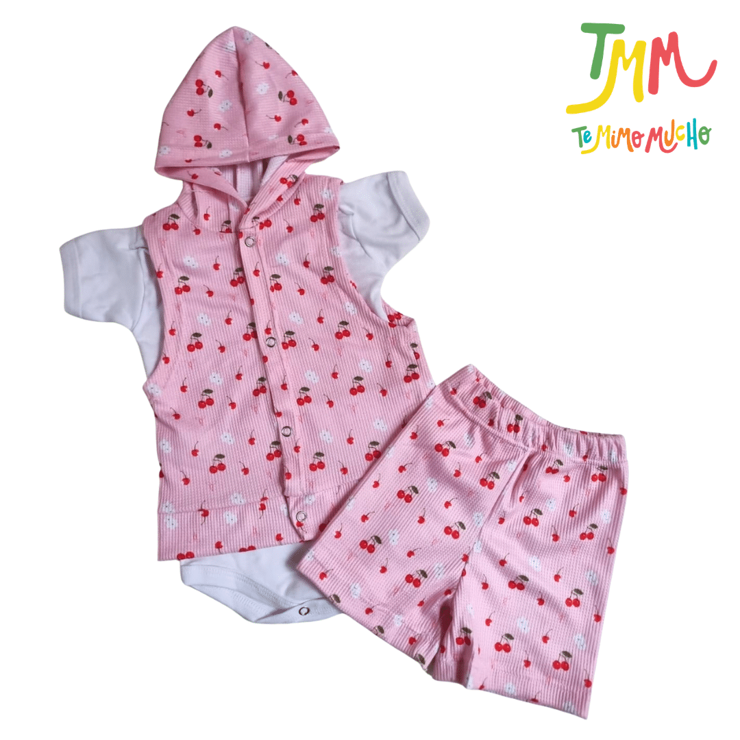 Conjunto Cerecitas Rosa - Chaleco, Body y Short