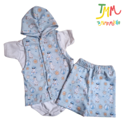 Conjunto Patos playa Celeste - Chaleco, Body y Short