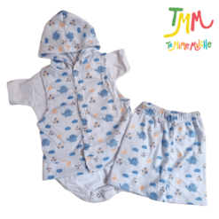 Conjunto Elefantitos Celeste - Chaleco, Body y Short