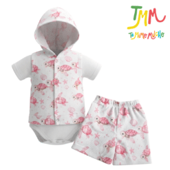 Conjunto Tortuguitas Rosa - Chaleco, Body y Short