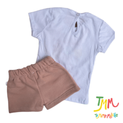 Conjunto remera y short flores, blanco y rosa Gamise - Imagen 2