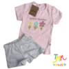 Conjunto remera y short flores, gris y rosa Gamise