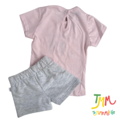 Conjunto remera y short flores, gris y rosa Gamise - Imagen 2