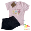 Conjunto remera y short flores, negro y rosa Gamise