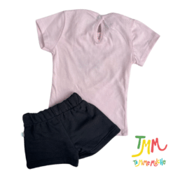 Conjunto remera y short flores, negro y rosa Gamise - Imagen 3