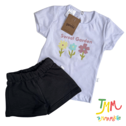 Conjunto remera y short flores, negro y blanco Gamise